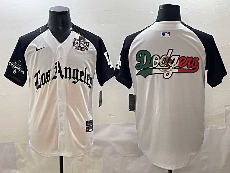 Men 2025 Los Angeles Dodgers Blank White black Five generations Joint Name Nike MLB Jersey style 5264